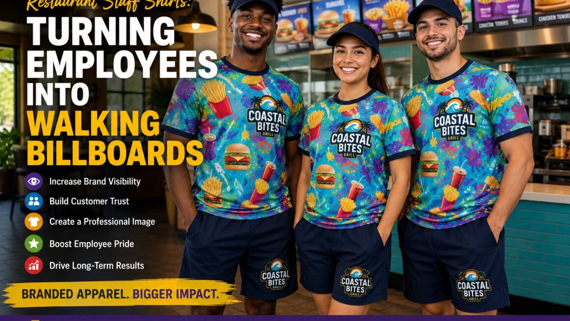 Restaurant Staff Shirts: How Branded Apparel Turns Employees Into Walking Billboards Quick Answer Restaurant staff shirts are more than uniforms—they are a powerful branding tool that helps restaurants increase visibility, build customer trust, and create a professional customer experience. When designed strategically, branded apparel supports walking billboard marketing by turning employees into daily brand ambassadors who generate impressions both inside and outside the restaurant. Modern custom apparel solutions, especially dye sublimation apparel, allow restaurants to create highly visible, full-color designs that strengthen brand recognition while maintaining consistency across locations and teams. What Are Restaurant Staff Shirts? Restaurant staff shirts are branded garments worn by employees to create a professional, consistent, and recognizable appearance. These shirts often include logos, colors, slogans, location information, and brand messaging that help reinforce the restaurant's identity. While many business owners view uniforms as an operational requirement, leading restaurant operators increasingly view restaurant staff shirts as a strategic business asset. Every employee interaction becomes an opportunity to reinforce brand awareness, improve customer perception, and support long-term marketing goals. Whether employees work in quick-service restaurants, casual dining establishments, coffee shops, bakeries, catering companies, food trucks, or hospitality venues, branded workwear helps create a cohesive customer experience. Why Restaurant Staff Shirts Matter for Business Growth Restaurants operate in highly competitive markets where visibility and customer recall directly influence revenue. Customers often have multiple dining options available within a short distance, making brand recognition increasingly important. Strategically designed company apparel helps restaurants: Increase brand recognition Create a professional appearance Improve customer confidence Strengthen employee branding Support recruiting initiatives Improve employee retention Create memorable guest experiences Maintain consistency across locations Increase local visibility Reinforce marketing campaigns Unlike traditional advertising that stops producing results when budgets end, branded apparel continues generating impressions every day employees wear it. How Employees Become Walking Billboards The concept of walking billboard marketing is simple but highly effective. Employees interact with hundreds of people every week. They commute to work, stop at gas stations, visit grocery stores, attend community events, and engage with customers throughout their shifts. Every one of these interactions creates an opportunity for brand exposure. When restaurant staff shirts display strong branding, employees become mobile marketing assets that generate ongoing visibility without additional advertising spend. Consider the cumulative impact: Customers see branded uniforms during every visit Pedestrians notice employees entering and leaving the restaurant Delivery teams create visibility throughout service areas Employees wearing branded apparel after shifts continue generating impressions Community events increase local recognition Social media photos extend visibility online Over time, repeated exposure builds familiarity. Familiar brands often appear more trustworthy, more established, and more memorable than competitors with inconsistent presentation. This is why employees are often described as walking billboards for the company. Every shift becomes an opportunity to strengthen brand awareness. Benefits of Branded Restaurant Apparel Improves Customer Trust Professional presentation influences customer perception. Uniformed staff create a sense of organization, consistency, and accountability. Customers generally feel more comfortable approaching clearly identified employees, asking questions, and requesting assistance. Creates Consistent Branding Restaurants invest heavily in logos, signage, menus, websites, and social media. Restaurant staff shirts help extend that branding into daily customer interactions. Consistency across touchpoints strengthens brand recognition and reinforces the overall customer experience. Strengthens Team Identity Branded uniforms help employees feel connected to the organization. A unified appearance encourages team cohesion and promotes a stronger workplace culture. Supports Recruiting and Retention Professional apparel programs often improve employee perception of the workplace. Staff members appreciate high-quality garments they enjoy wearing, which can positively influence morale and retention. Job candidates also tend to perceive branded organizations as more established and professional. Creates Long-Term Marketing Value Unlike one-time advertisements, company apparel continues generating visibility throughout its lifespan. Every wear creates additional opportunities for exposure. Dye Sublimation vs Screen Printing vs Embroidery vs Heat Transfer Restaurants evaluating custom uniforms often compare decoration methods before selecting a supplier. Dye Sublimation Apparel Dye sublimation apparel offers full-color, edge-to-edge printing directly into the fabric. Unlimited colors All-over branding capability Highly durable designs No cracking or peeling Excellent consistency across orders Ideal for complex restaurant branding Screen Printing Good for simple designs Typically cost-effective for large runs Limited color flexibility Less suitable for all-over graphics Embroidery Professional appearance Excellent for logos Limited design area Not ideal for large graphics or detailed artwork Heat Transfer Works for short runs Supports personalization May experience wear over time Typically less durable than sublimation For restaurants seeking maximum visibility and branding impact, dye sublimation apparel often provides the greatest creative flexibility. Businesses can explore customized dye sublimation solutions at https://www.digitizedlogos.com/product-category/dye-sublimation/. Industry Use Cases Example 1: Fast Casual Restaurant A growing fast-casual restaurant wants to increase local brand recognition. The company introduces custom uniforms featuring bold brand colors, menu-inspired graphics, and prominent logo placement. Within months, customers begin recognizing staff outside the restaurant, increasing familiarity and strengthening local visibility. Example 2: Coffee Shop Chain A regional coffee company adopts full-color performance apparel across multiple locations. Consistent branding creates a more polished customer experience while making the brand easier to recognize across different markets. Operational Example A multi-location restaurant group standardizes employee branding across Maryland, Virginia, Washington DC, and neighboring markets. Centralized apparel management ensures every location receives consistent uniforms, helping maintain brand standards and simplifying onboarding. ROI Example A restaurant spends thousands annually on local advertising. By investing in professionally branded workwear, the business creates thousands of additional brand impressions every month without recurring media costs. The apparel continues producing visibility long after production is complete. Step-by-Step Framework for Effective Restaurant Staff Shirts Define branding objectives. Identify customer-facing employee roles. Select appropriate garment styles. Develop consistent visual branding. Choose the right decoration method. Create scalable ordering processes. Implement quality standards. Monitor employee feedback. Measure customer response. Maintain long-term brand consistency. Buyer Considerations Before Ordering Restaurant Staff Shirts Customization Options Look for suppliers that offer logo placement flexibility, personalized names, department identification, and full-color branding opportunities. Ordering Flexibility Restaurants frequently add employees throughout the year. Flexible ordering programs simplify reorders and onboarding. Turnaround Times Fast turnaround helps restaurants respond to seasonal hiring, new openings, and expansion initiatives. Minimum Quantities Some suppliers require large minimums, while others provide scalable programs that accommodate businesses of varying sizes. Fulfillment Capabilities Multi-location restaurants benefit from centralized fulfillment and distribution services. Quality Consistency Maintaining consistent colors, logos, and garment quality is essential for protecting brand standards. Pricing Considerations The lowest apparel cost does not always deliver the greatest value. Buyers should evaluate durability, branding impact, replacement frequency, and long-term visibility. Return on Investment When evaluating custom uniforms, consider both operational benefits and marketing value. Branded apparel supports daily visibility while strengthening customer perception. Why Businesses Choose Digitized Logos Digitized Logos provides branded apparel and promotional product solutions for organizations seeking greater visibility and stronger employee branding. The company manages sourcing, customization, production, and fulfillment, helping businesses simplify apparel programs while maintaining consistency. Digitized Logos works with organizations seeking custom uniforms, promotional apparel, company apparel, branded workwear, and performance apparel solutions designed to support both operational and marketing objectives. As an MDOT, DDOT, and VA SWaM Certified Small, Minority, Female-Owned Business, Digitized Logos supports organizations throughout the United States with scalable branding programs. Decision Support: Are Restaurant Staff Shirts Worth the Investment? For most restaurants, the answer is yes. Professional apparel improves customer perception, strengthens employee identity, increases visibility, and supports long-term brand growth. When viewed solely as a uniform expense, the value may appear limited. When viewed as a marketing asset, recruiting tool, operational resource, and branding investment, restaurant staff shirts often deliver significant returns. The most successful restaurant brands understand that employees are walking billboards who influence customer perception every day. Frequently Asked Questions What are the benefits of restaurant staff shirts? Restaurant staff shirts improve professionalism, strengthen branding, increase customer trust, and create ongoing marketing exposure. Why is walking billboard marketing effective for restaurants? Employees generate daily brand impressions during shifts, commutes, community interactions, and customer engagements, creating continuous visibility. What is the best printing method for restaurant uniforms? Dye sublimation apparel is often preferred for full-color, durable, edge-to-edge branding and long-term consistency. Can restaurant uniforms help employee retention? Yes. High-quality branded apparel can improve employee pride, professionalism, and connection to the organization. How often should restaurants replace staff uniforms? Replacement schedules vary, but many restaurants refresh apparel annually or as staffing changes occur. Key Takeaways Restaurant staff shirts are valuable branding assets, not simply uniforms. Employees function as walking billboards that create daily marketing impressions. Branded apparel improves customer trust and professionalism. Dye sublimation apparel provides exceptional customization flexibility and durability. Consistent employee branding strengthens recognition across locations. Quality custom uniforms support recruiting, retention, and operational consistency. Strategic apparel programs create measurable long-term marketing value. Get Started with Digitized Logos If your organization is looking to increase brand visibility, strengthen employee branding, and create professional restaurant staff shirts that generate long-term marketing value, Digitized Logos can help. From custom uniforms and branded workwear to full-color dye sublimation apparel, the team provides flexible customization options, consistent production quality, fulfillment support, and responsive turnaround times. Call 301-963-3553 to discuss your project or visit DigitizedLogos to explore custom apparel solutions designed to turn employees into walking billboards for your brand.