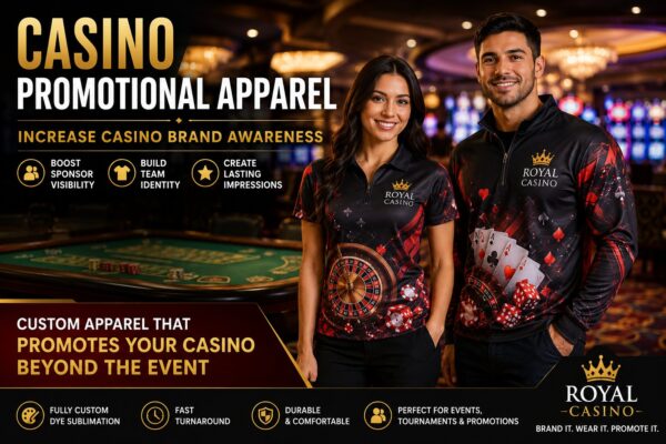 Casino Promotional Apparel: Increase Casino Brand Awareness with Custom Dye Sublimation Event Apparel